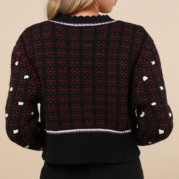 Mutma Cheli Black Multi Cotton Crew Neck Cardigan Sweater - Picture 3 of 10